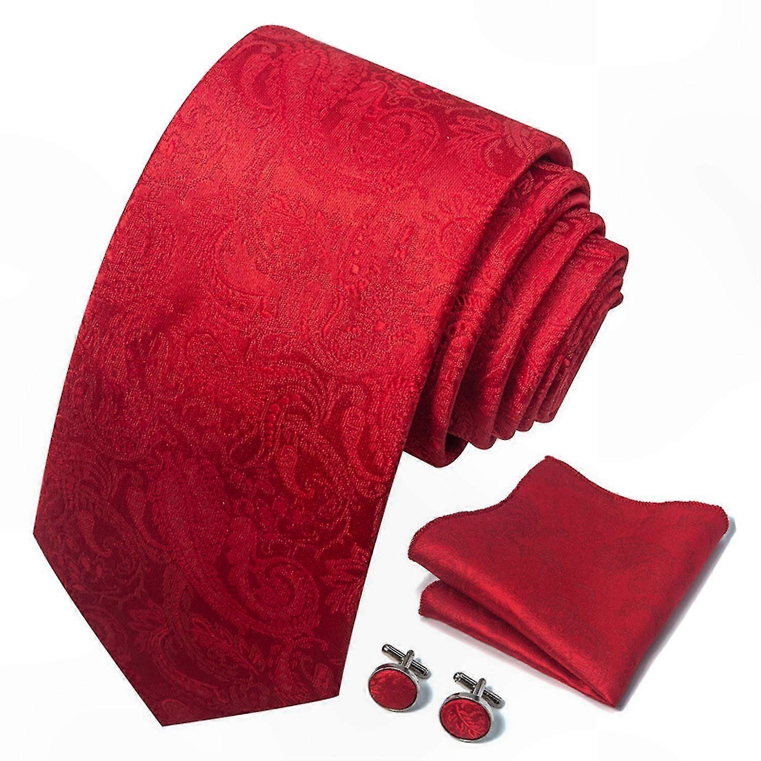 Mens Solid Color Tie Pocket Square Cufflinks 3 Piece Set