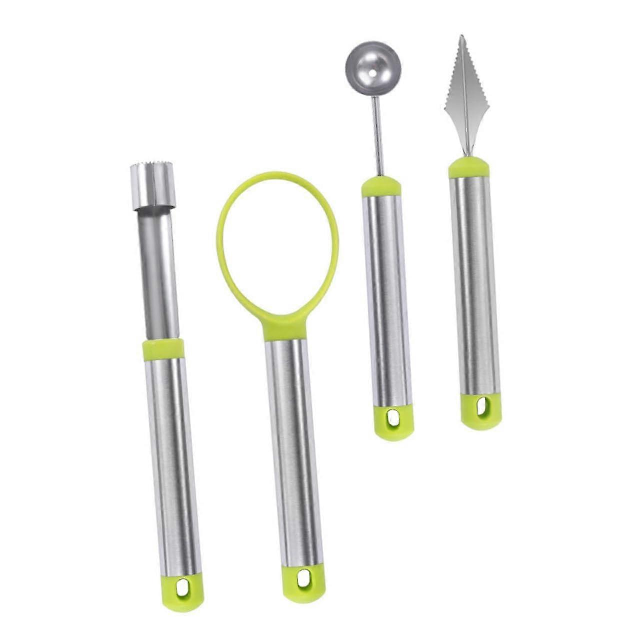 4Pcs Stainless Steel Melon Baller Set with Fruit Carving Tools for Precise Shaping and Decoration