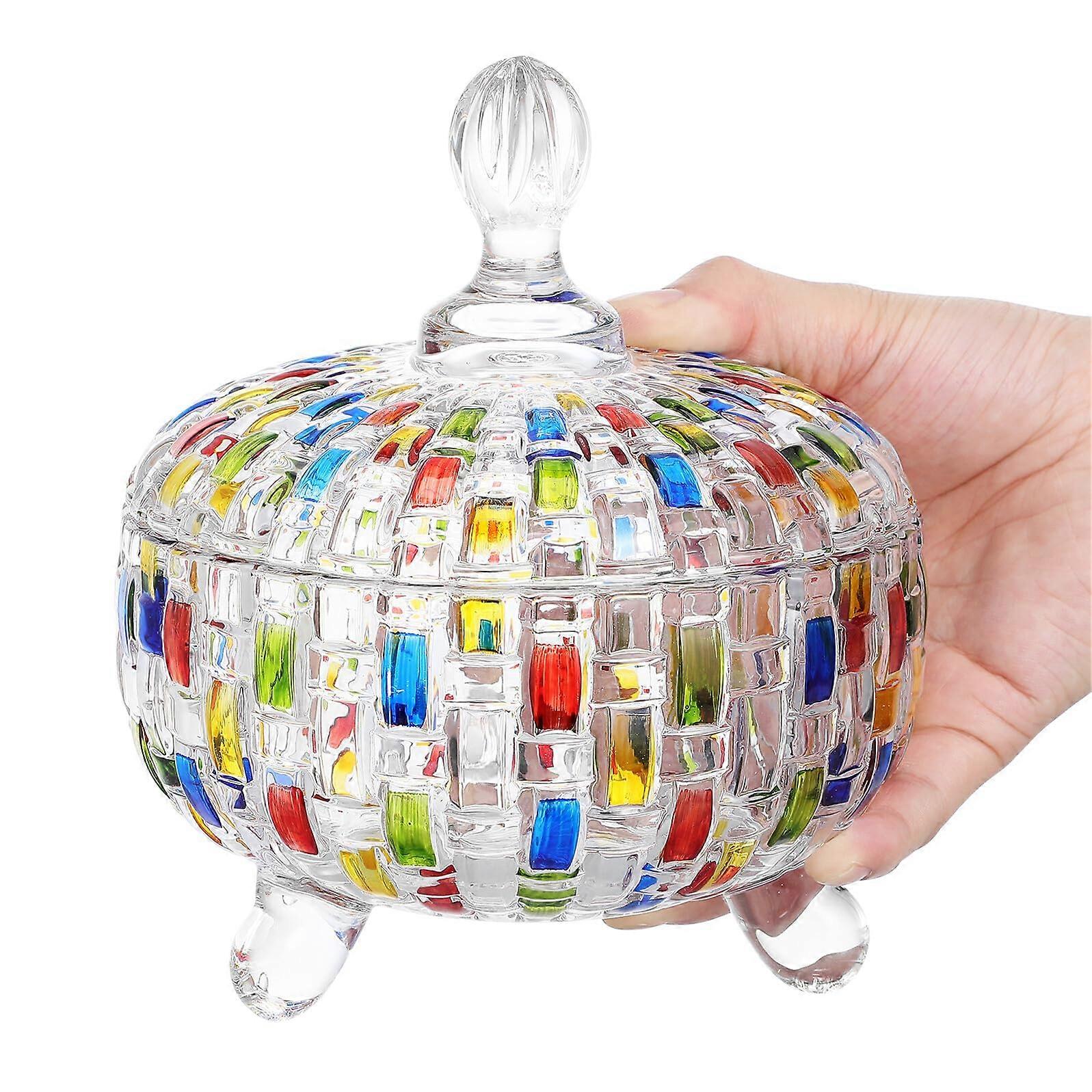 Glass Candy Jar with Lid Transparent Colorful Dish for Nuts Chocolates Jewelry Storage and Parties