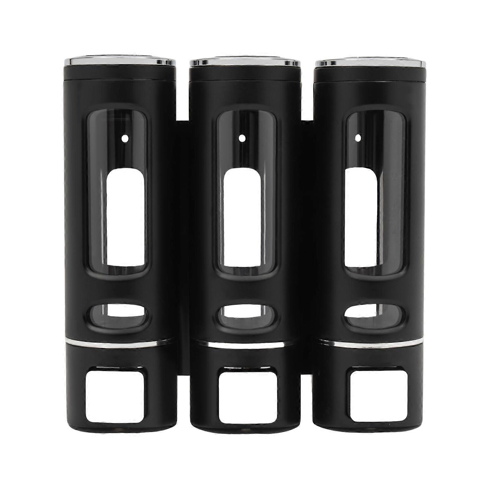 3 Chamber Shower Soap Dispenser, Wall Mounted Shampoo and Conditioner Body Wash Holder, Black