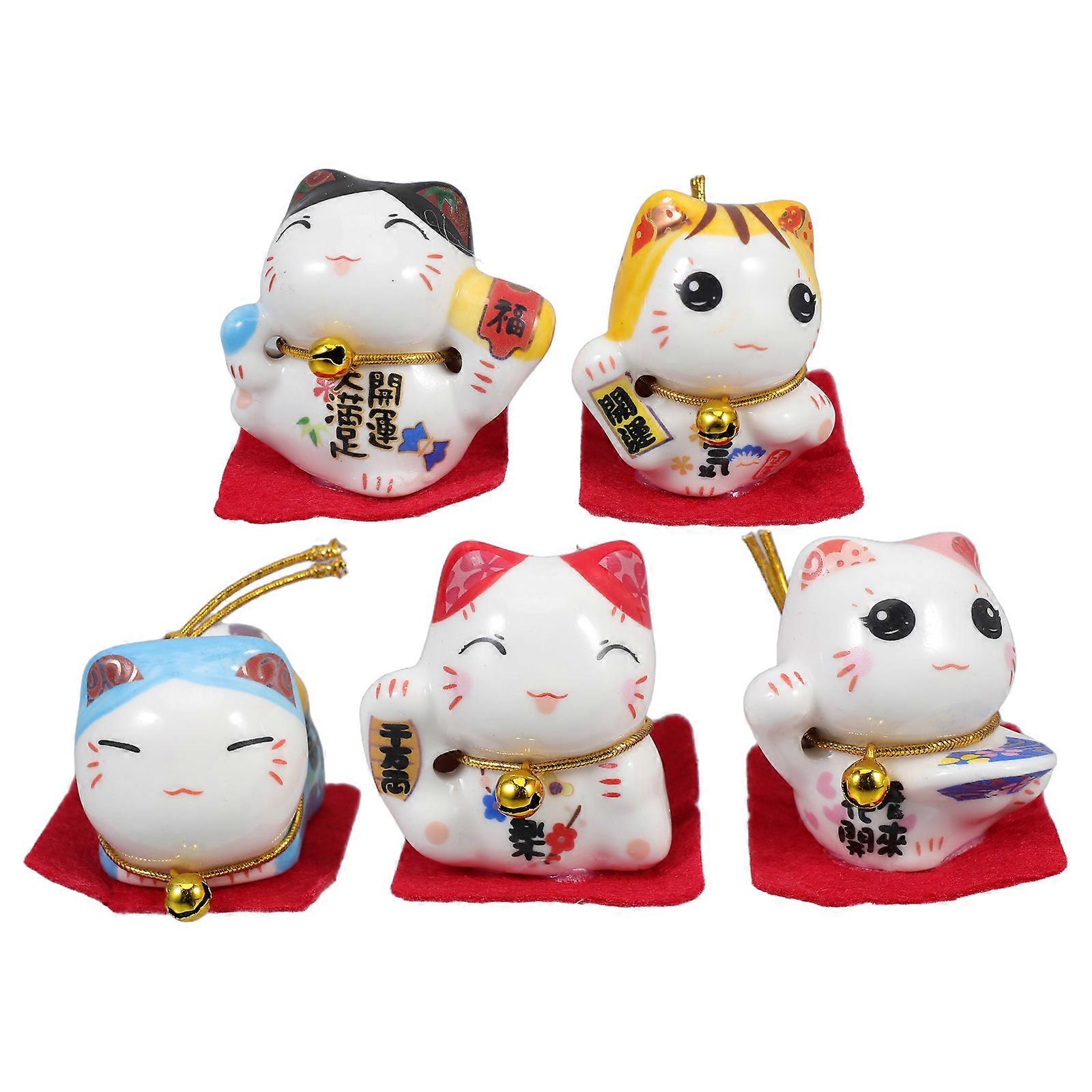 5Pcs Ceramic Miniature Cat Figurines for Car Dashboard Ornament