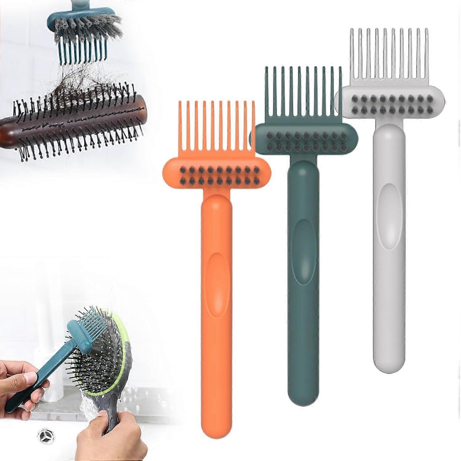 2 in 1 Hair Brush Cleaner with Bristles and Pick, Ergonomic Grip Comb Cleaning Tool, 3PCS for Home and Salon
