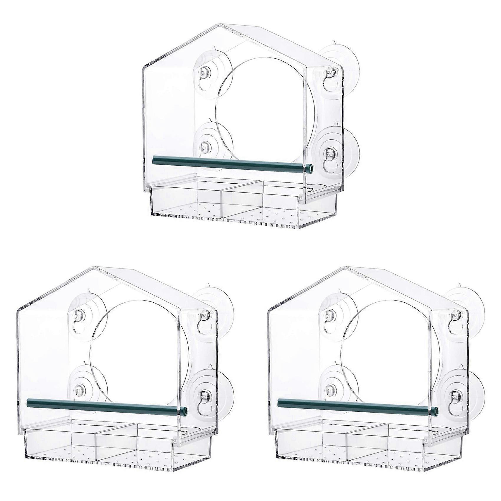 3X Window Bird Feeders with Strong Suction Cups, Clear Bird Feeder Bird House with 2 Compartment Removable Tray