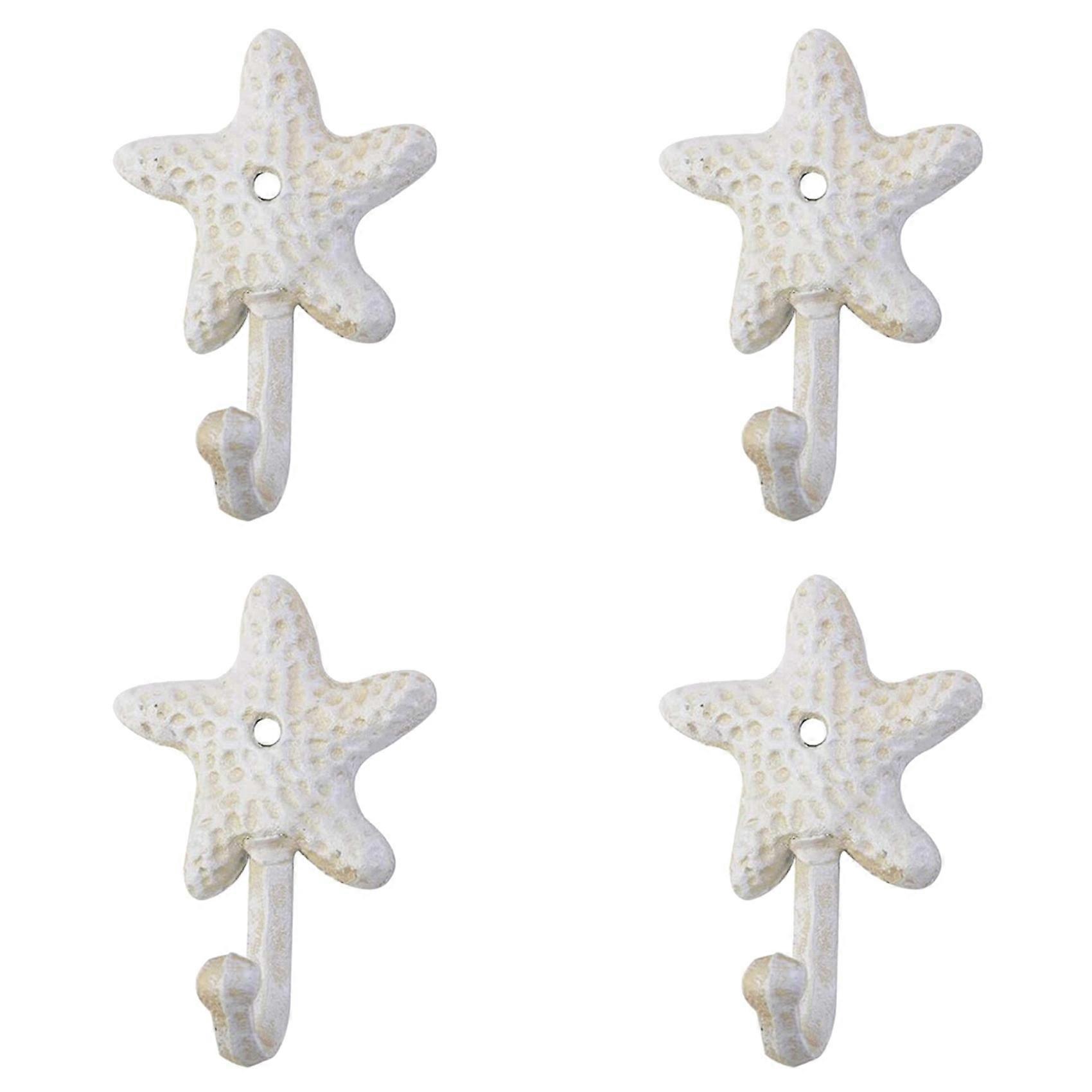 4X Starfish Cast Iron Decorative Wall Hooks Coats Aprons Hats Towels Hooks Beach Ocean Theme Chic Metal Hooks