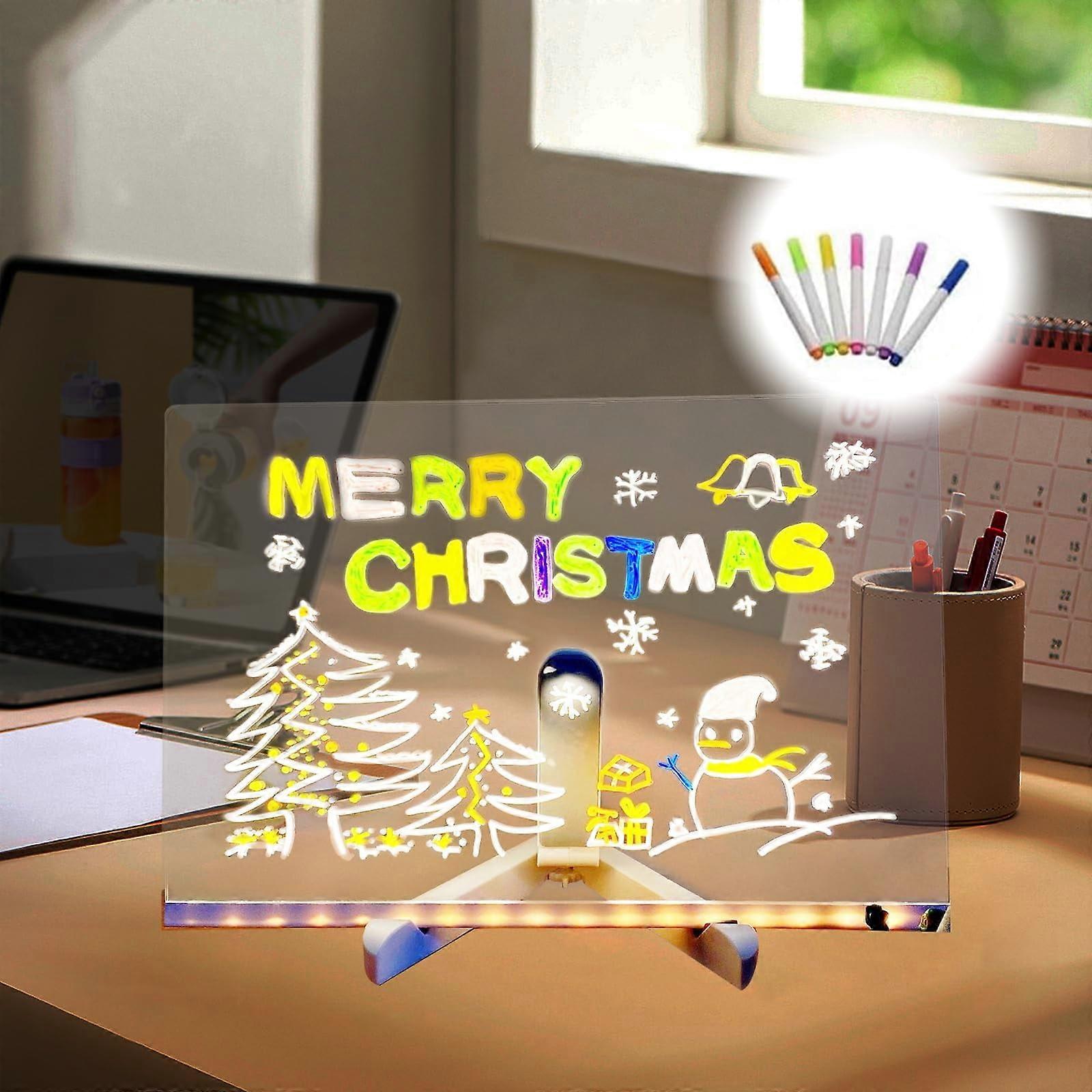 LED Note Board 5.9" x 5.9", Acrylic Dry Erase Board with Light, Glowing Message Board, Light Up Memo Board with Stand