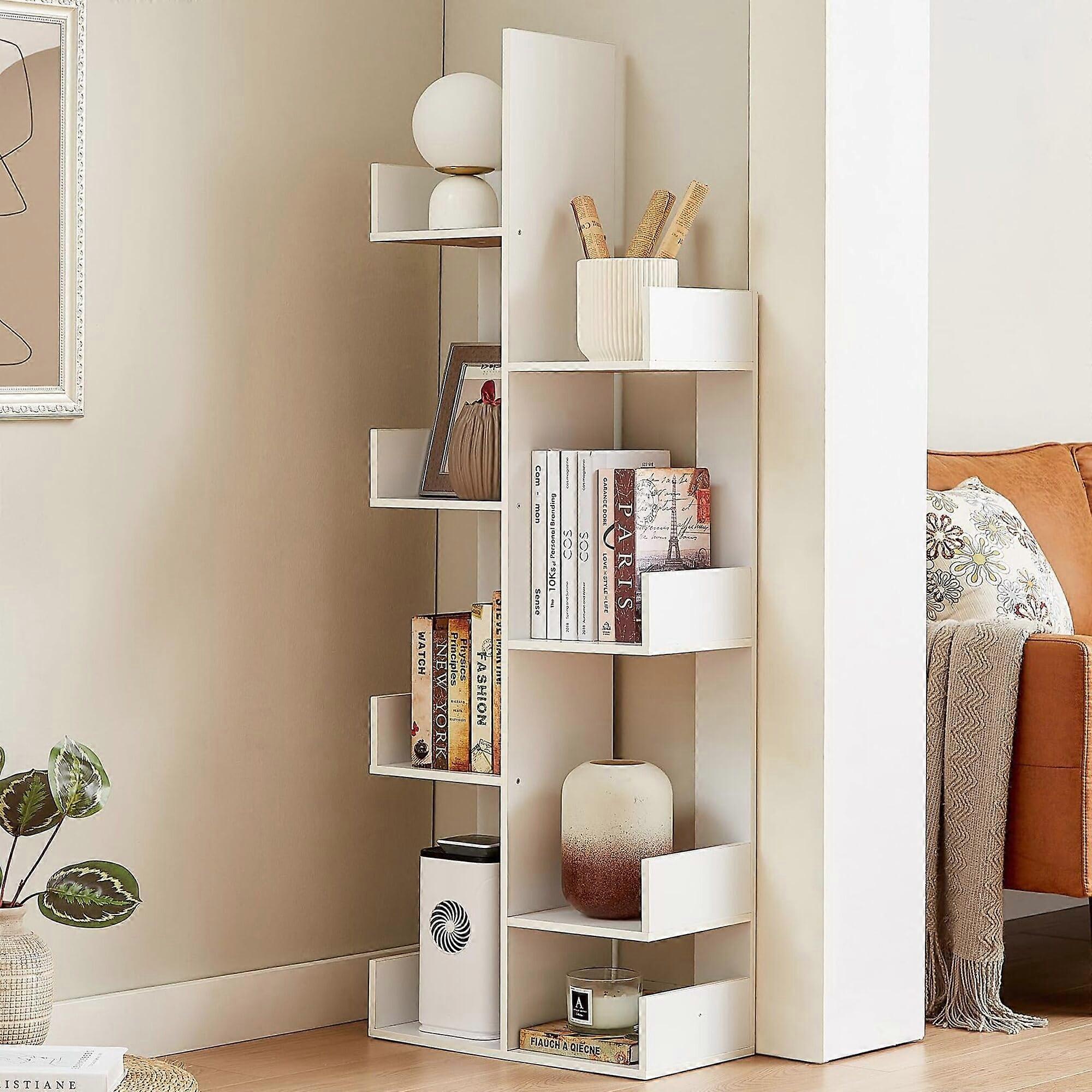 Tall Cactus Shaped Bookshelf with Waterproof Shelves, SpaceSaving Vertical Bookcase for Small Spaces