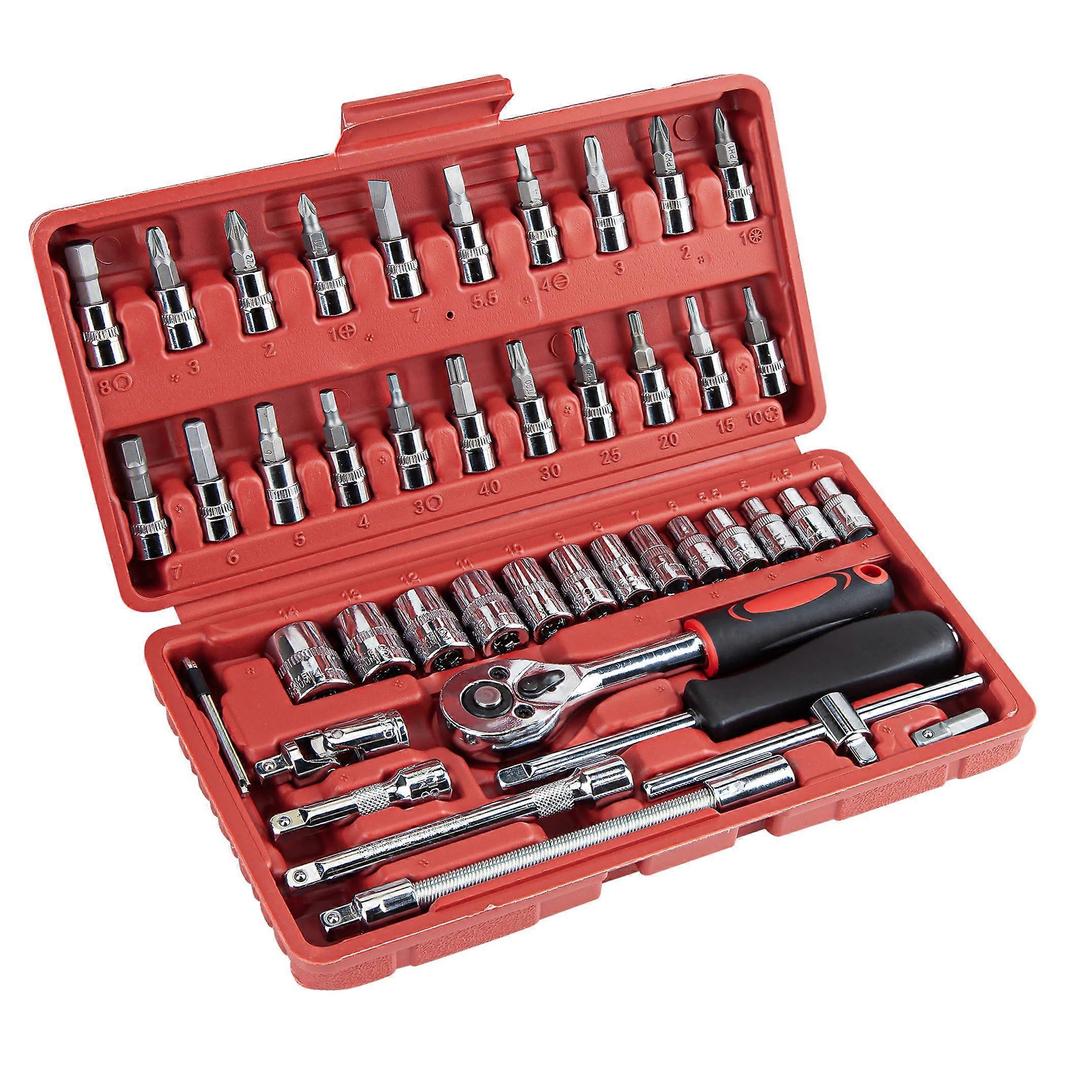 46 Piece 1/4 Inch Drive Socket Wrench Set with QuickRelease Ratchet and Case for Auto