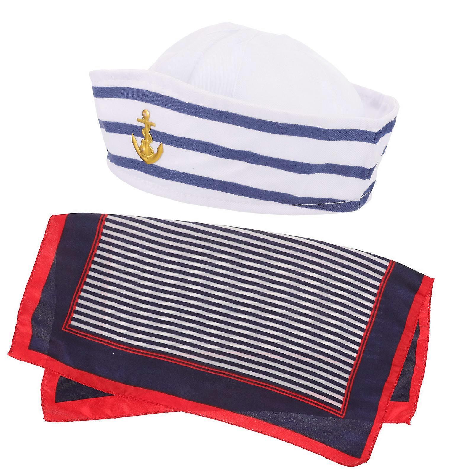 Sailor Hat and Scarf Set for Dressing Up 2Sets Captain Costume Accessory