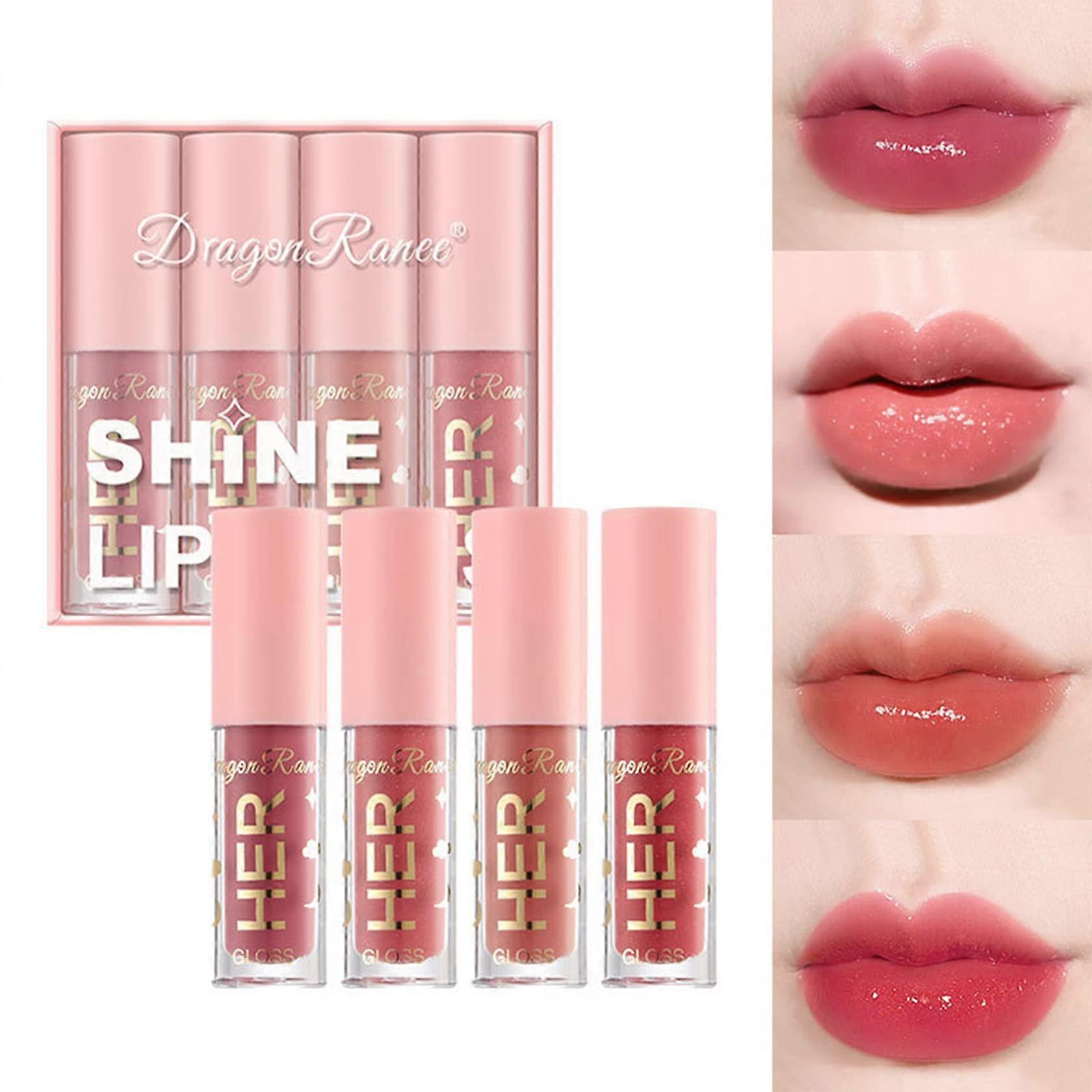 4Pcs Liquid Lipstick Set Red Pink Gloss LongLasting Waterproof NonStick Cup Moisturizing