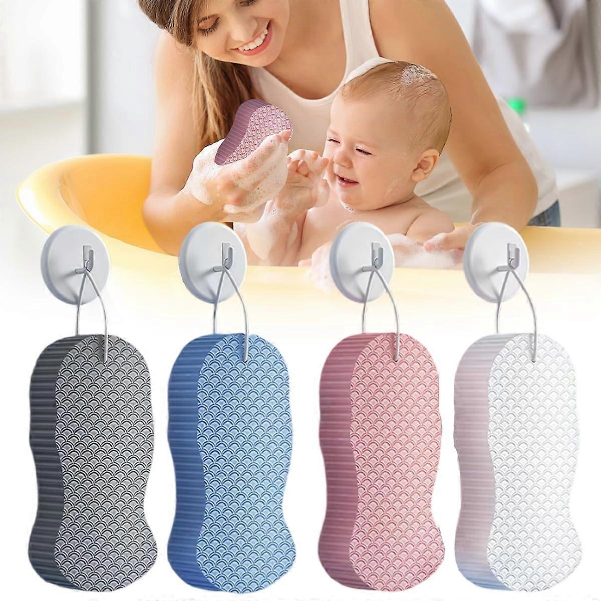 4PCS Exfoliating Bath Sponge Set, Soft Body Scrubber for Deep Clean, Quick Dry and Reusable