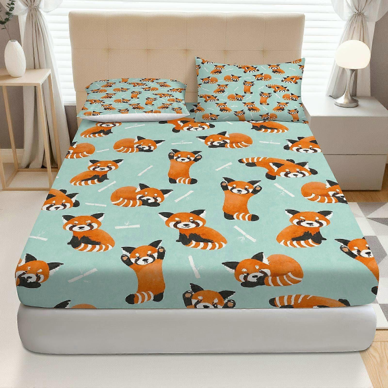 3pcs Red Panda Animal Fitted Sheet Set  Coreless Holiday Theme