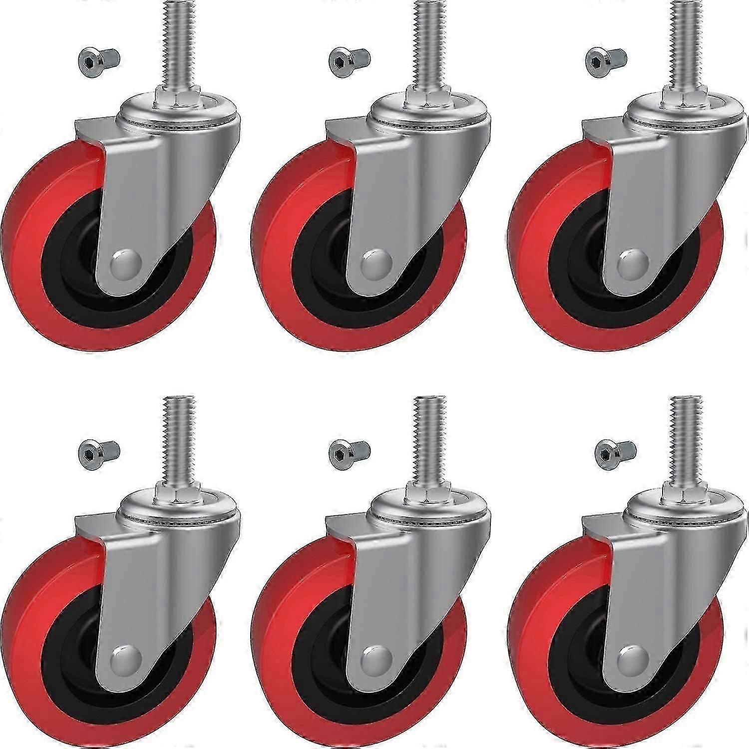 Pacote com 6 Rodas Creeper 2.5 Polegadas Roda Giratória Pesada com Haste Roscada M10