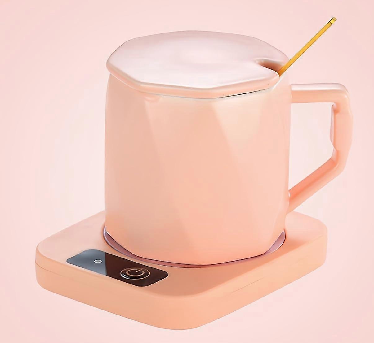 Coffee Mug Warmer with Cup, 55°C Constant Temperature, Smart Gravity Sensor, Waterproof, Pink