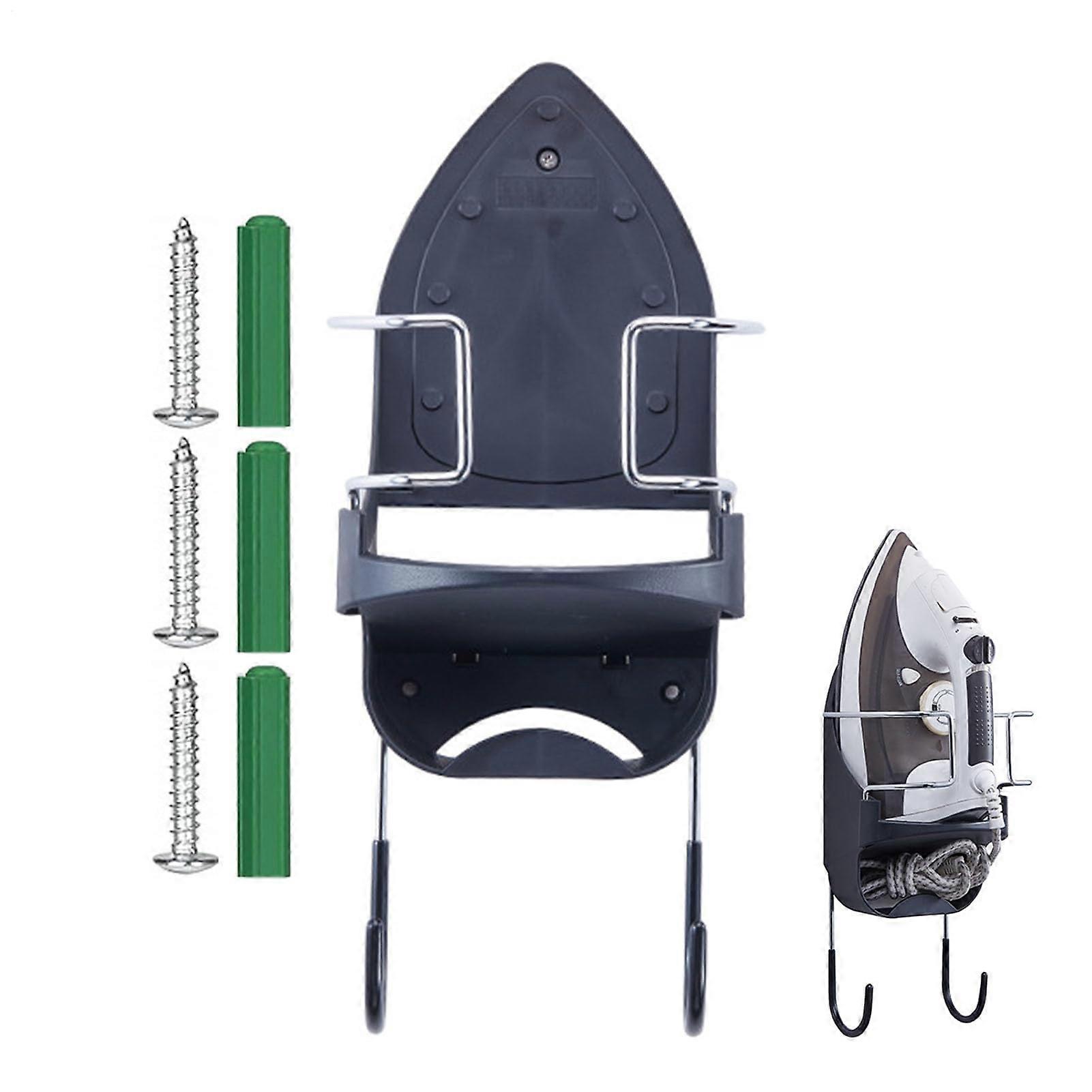 Ironing Board Holder Wall Mounted with Hooks, Heat Resistant Rack for Space Saving Laundry Storage Black