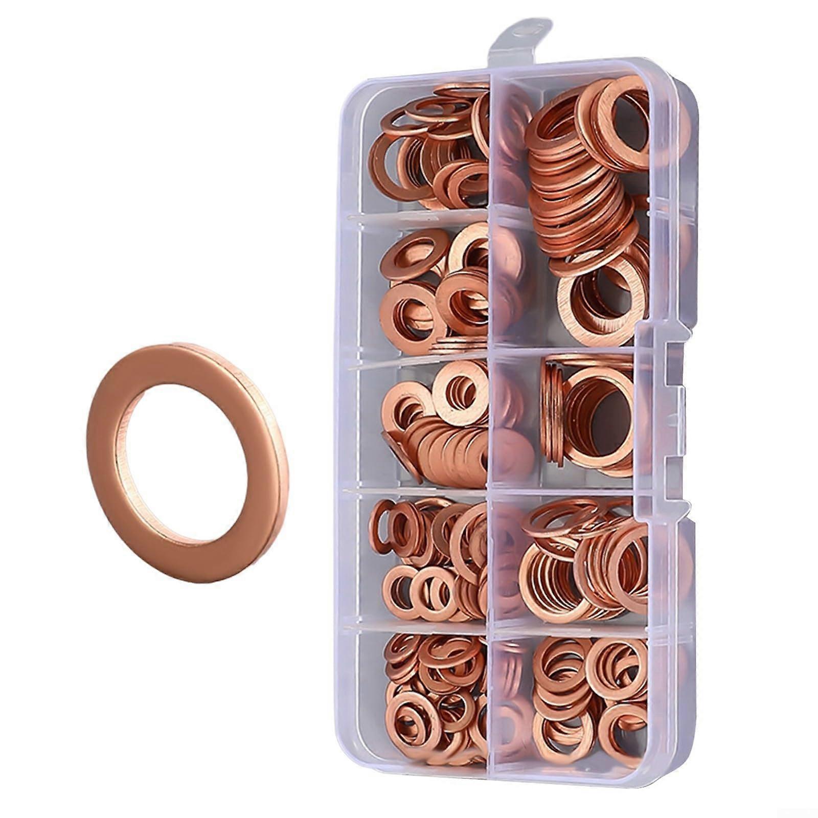 200 Pcs Copper Crush Washers Assortment Set LeakProof OType Gasket Seal Kit for Engine Maintenance