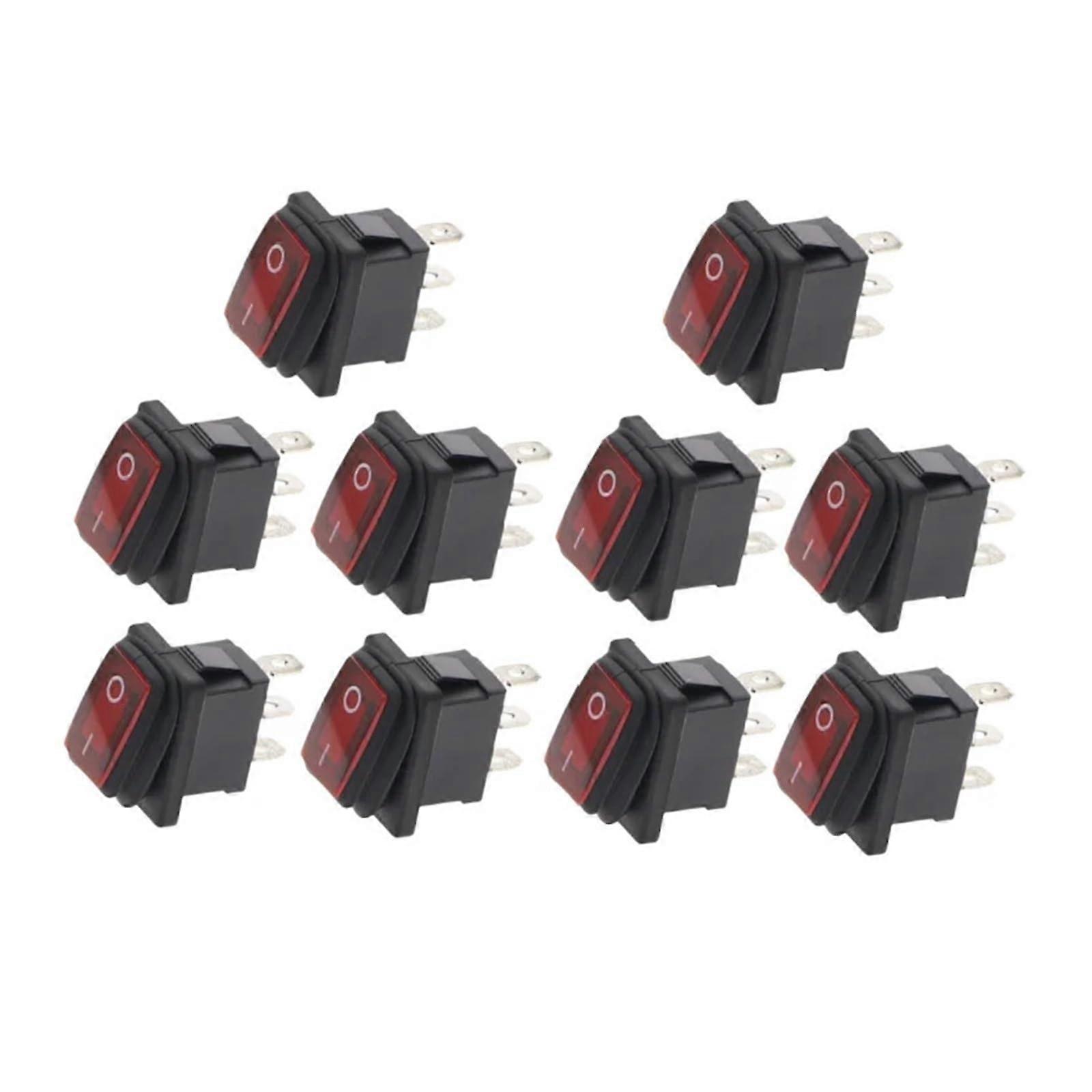 10pcs 2D3P ONON Toggle Switch 12V 220V KCD1 Red Rocker Switch No Light Dual Control