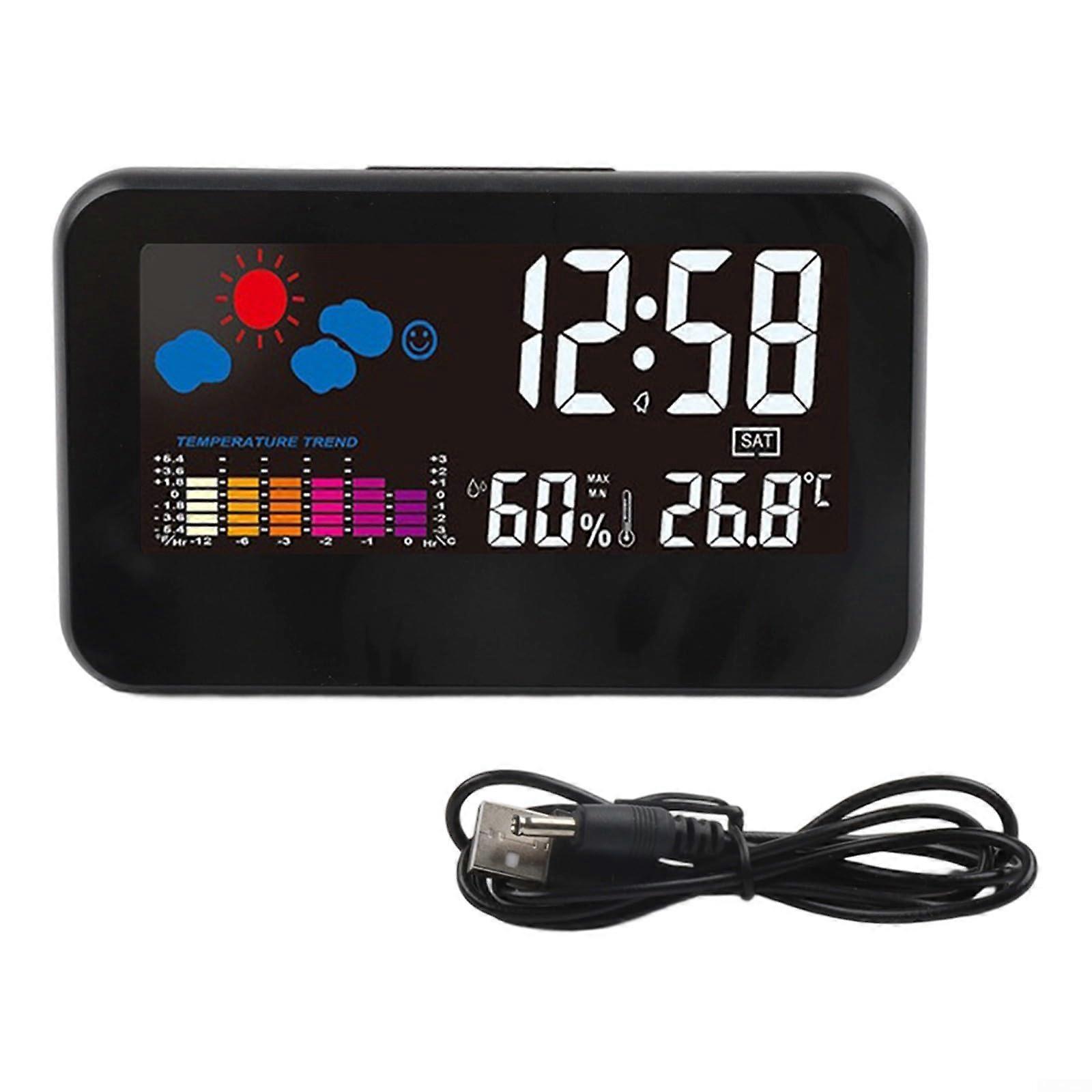 Smart Desktop Clock with Weather Display, Voice Activated Control, Temperature and Humidity Sensor, Adjustable Night Light for Home Office