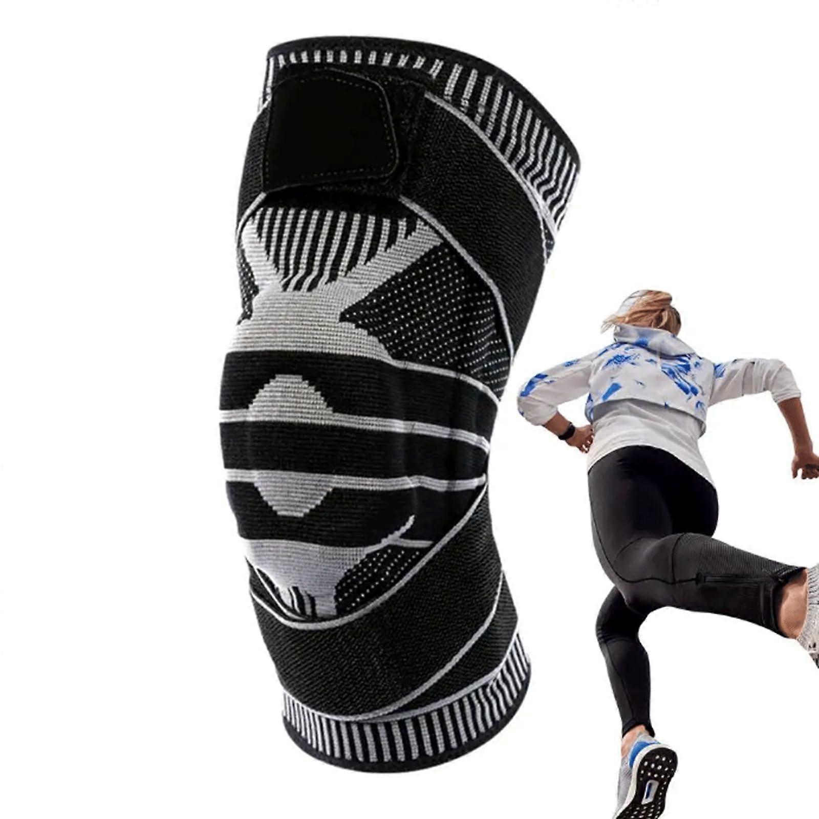 Knee Compression Sleeve with Adjustable Strap, Breathable Padded Support for Running and Basketball