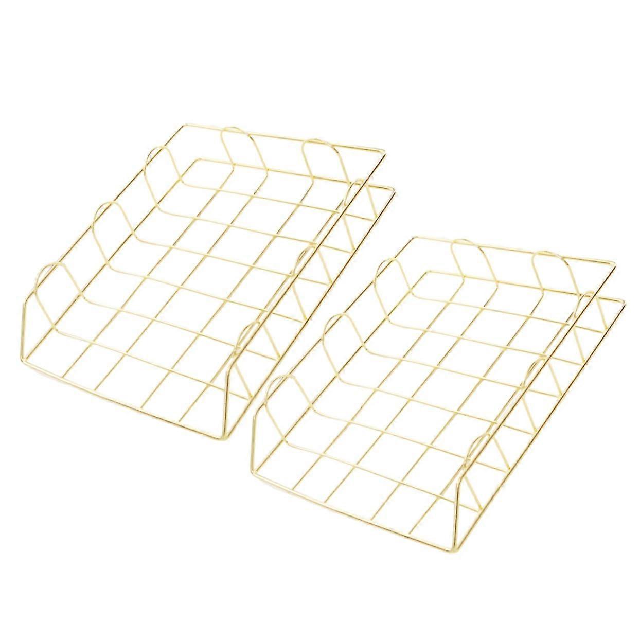 2pcs Stackable Desktop File Organizer Metal Document Storage Rack Gold for Office Desk