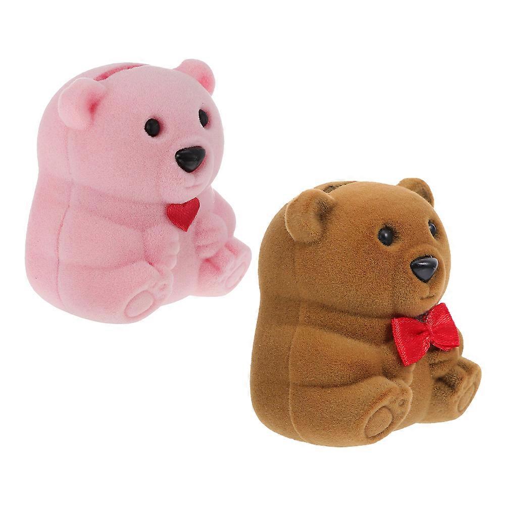 Bear Ring Boxes for Ring Storage 2Pcs Flannel Jewelry Cases