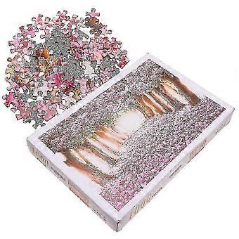 2026 Suitable 1Pc Cherry Tree Jigsaw 1000 Pieces Cherry Blossom Jigsaw Puzzle for Fun Oil Painting Jigsaw for Adult (Pink)