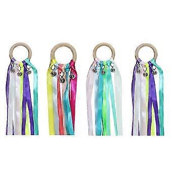 Dancing Silk Ribbon Wooden Handle for Festival Performance 4Pcs Set
