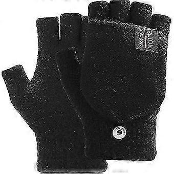 Fingerless Gloves compatible with Women and Men,with Cover Convertible Mittens Knitted GlovesBlack
