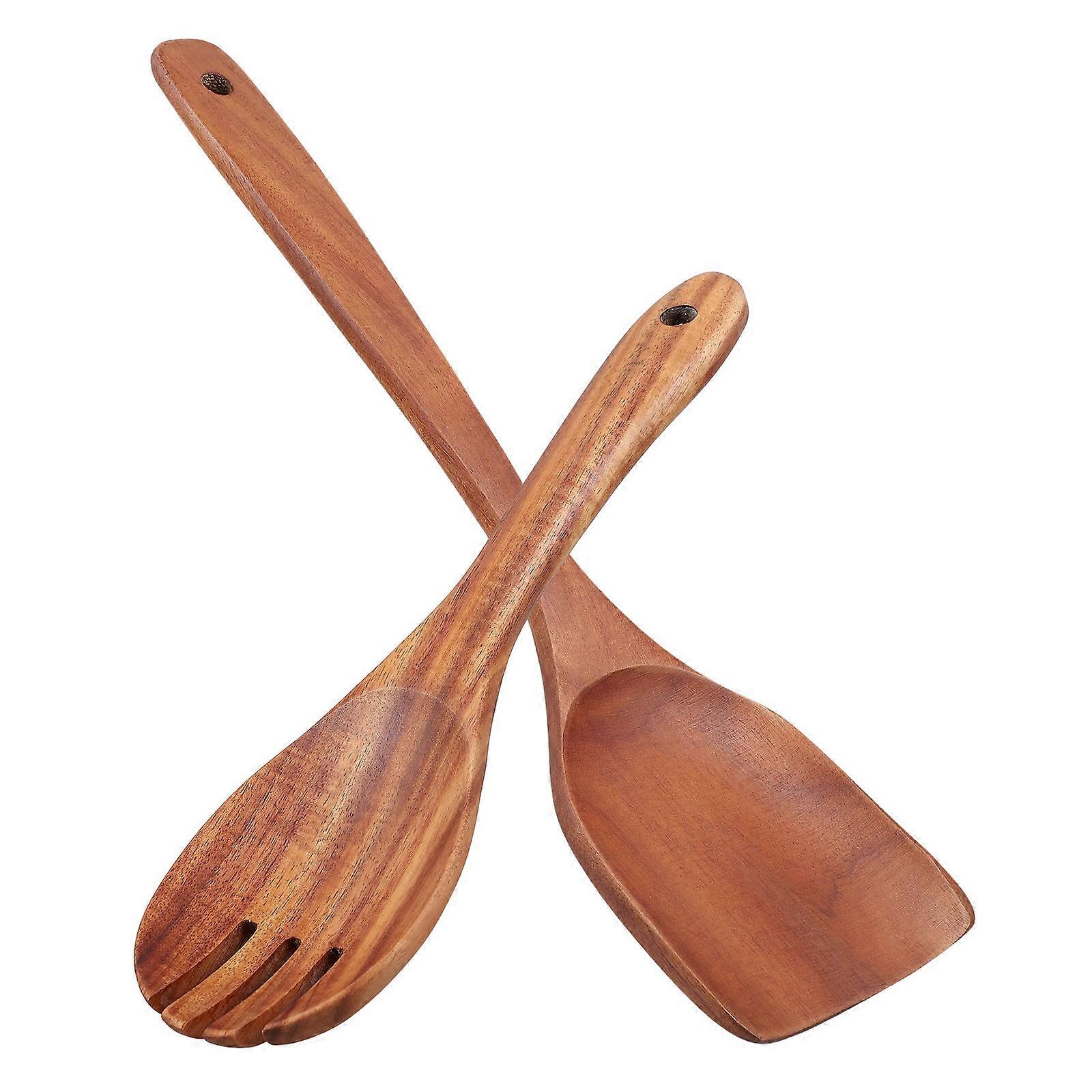 Wooden Salad Servers for Serving 2Sets Kitchen Serving Utensils
