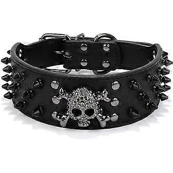 Leather 3 Row Bullet Rivets Studded Leather Skull Cool for Medium Large Dog CollarS-black