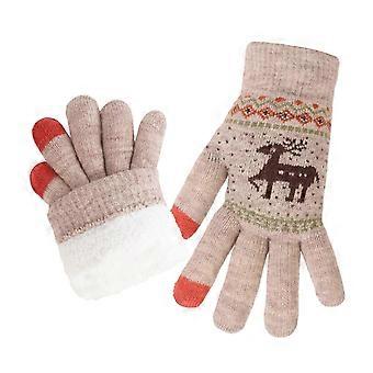 1 Paar gestrickte Rentier-Fingerhandschuhe für Damen und Herren, geeignet für Touchscreens, warme, dicke Fleecehandschuhe für Outdoor-Aktivitäten wie Radfahren und kaltes Wetter