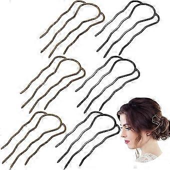 6 Stuks 87 mm Haar Vork Clip Stick Haar Zijkam Haarspeld Haar Broodje Opgestoken Haar Stokken Legering 4 Tanden Broodje Haarspelden Clips Grips voor Vrouwen Haarstyling Aan