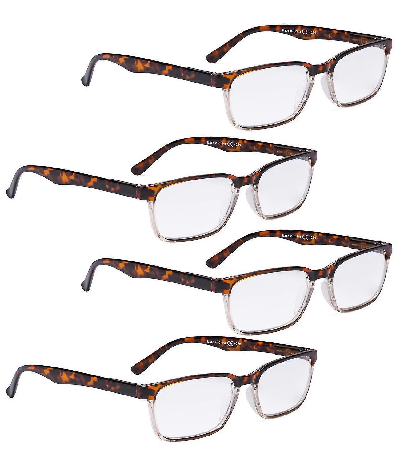4 Pack Blue Light Reading Glasses +2.00 Unisex Rectangular Clear Tortoiseshell Frame for Close Work
