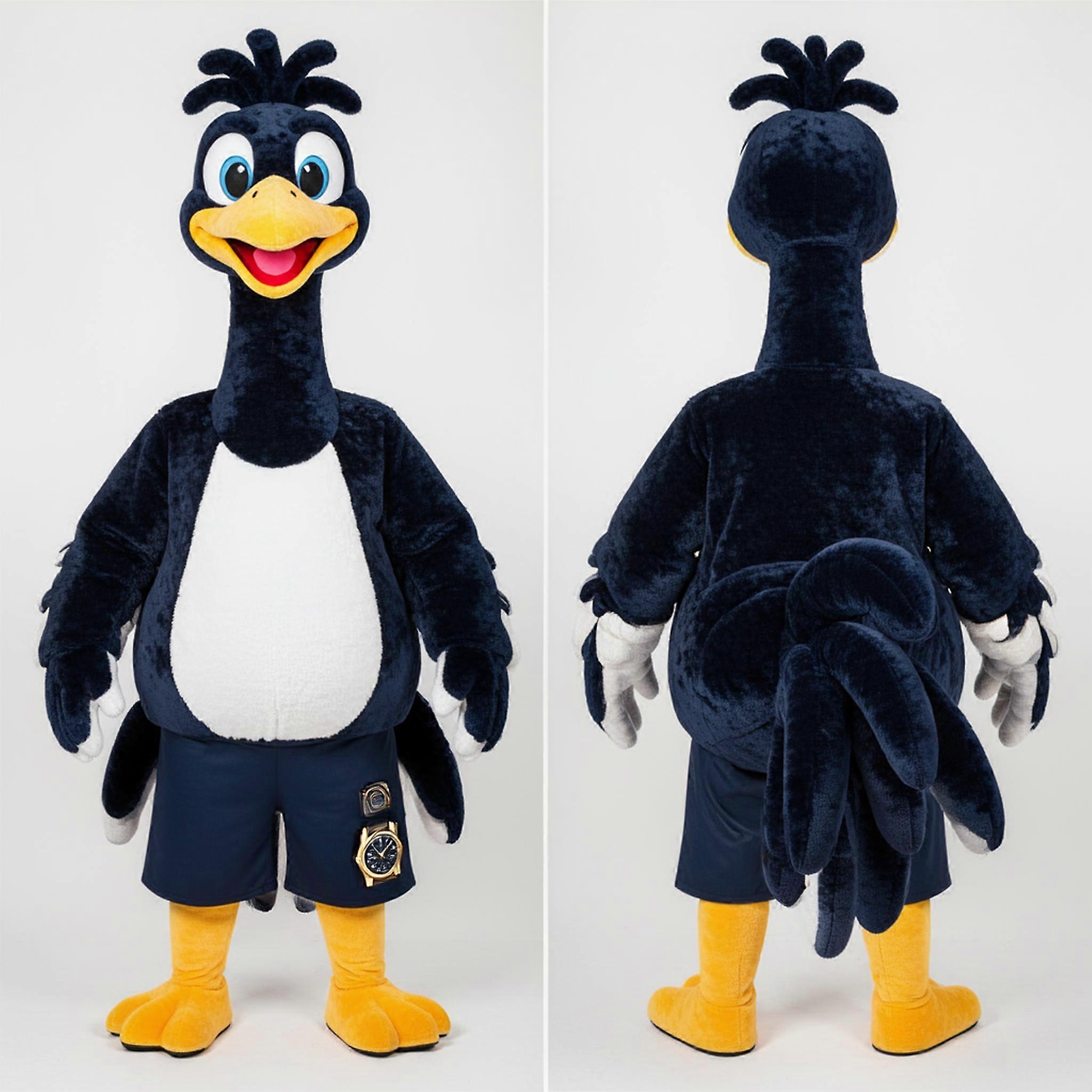 MASTICOT Navy Plush Feathered Ostrich Mascot