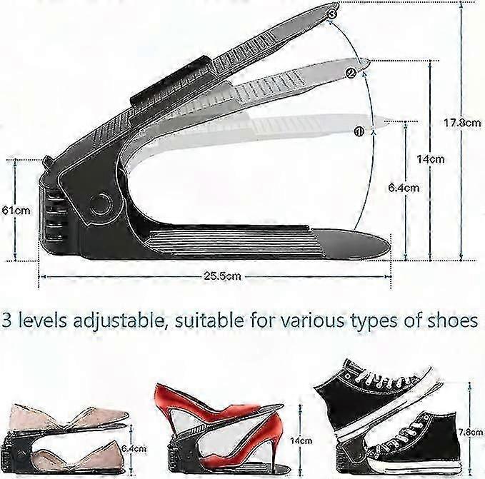 10 Pack Adjustable Shoe Racks/Stackers compatible with Space Saving Shoe Organizers (Black)