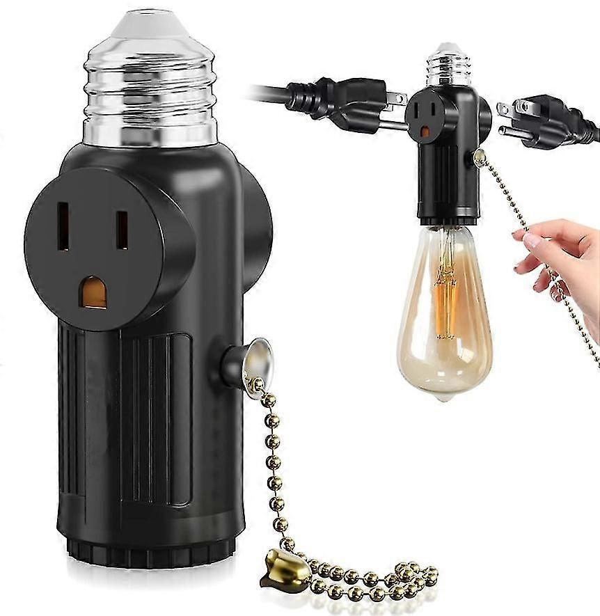 Socket To Plug Adapter With Pull Switch E26 Bulb Splitter Double 3-prong Outlet Converter