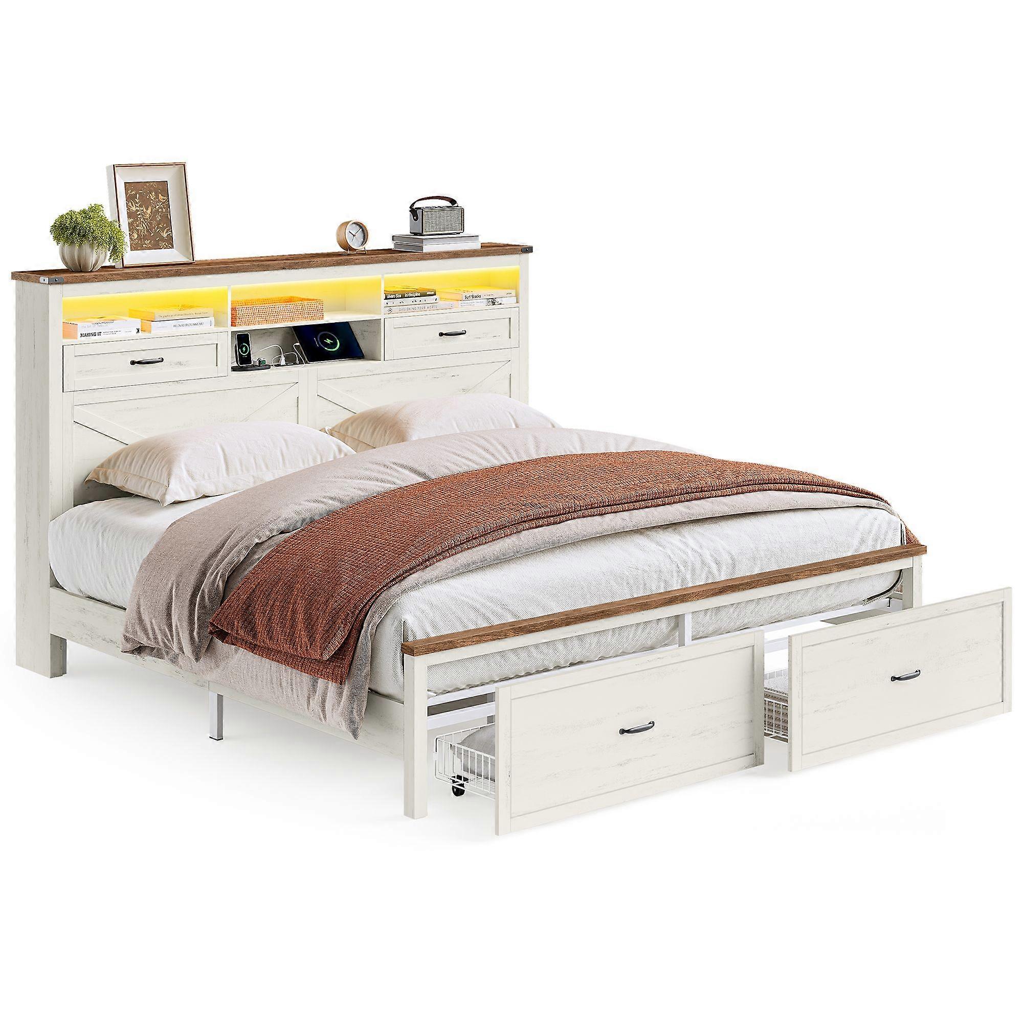 King Bed Frame with Storage Headboard 51.3 "H