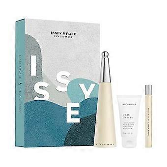 Conjunto de presente L'Eau d'Issey EDT 100 ml, loção corporal L'Eau d'Issey 50 ml e miniatura de L'Eau d'Issey EDT 10 ml.