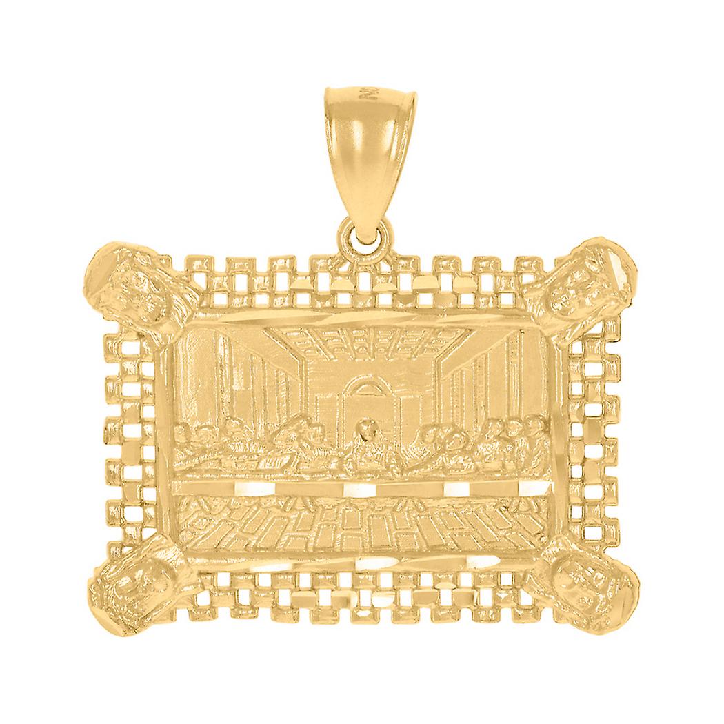 10Kイエローゴールドメンズ最後の晩餐宗教的なチャームペンダント31.2x32mm男性用ネックレス - 3.8グラム