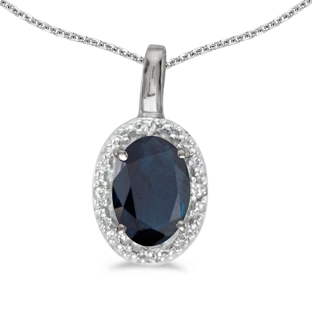LXR 10k or blanc saphir ovale et pendentif en diamant 0.39 ct