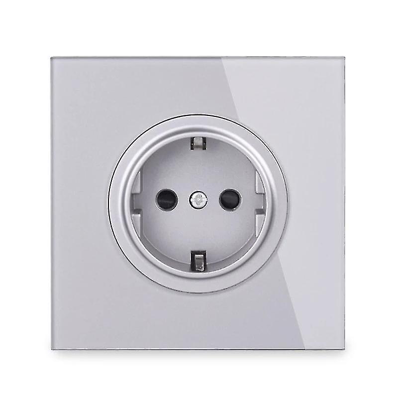 Grey 1pcs Pure Glass Frame Eu Wall Socket Outlet Grounded Child Protective