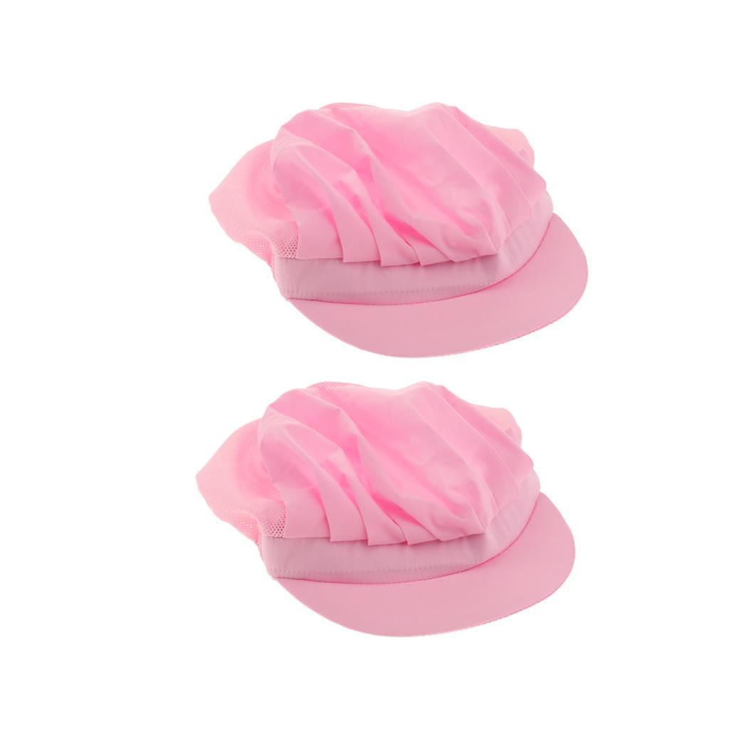 2xCook Adjustable Men Women Kitchen Baker Chef Elastic Cap Hat Pink