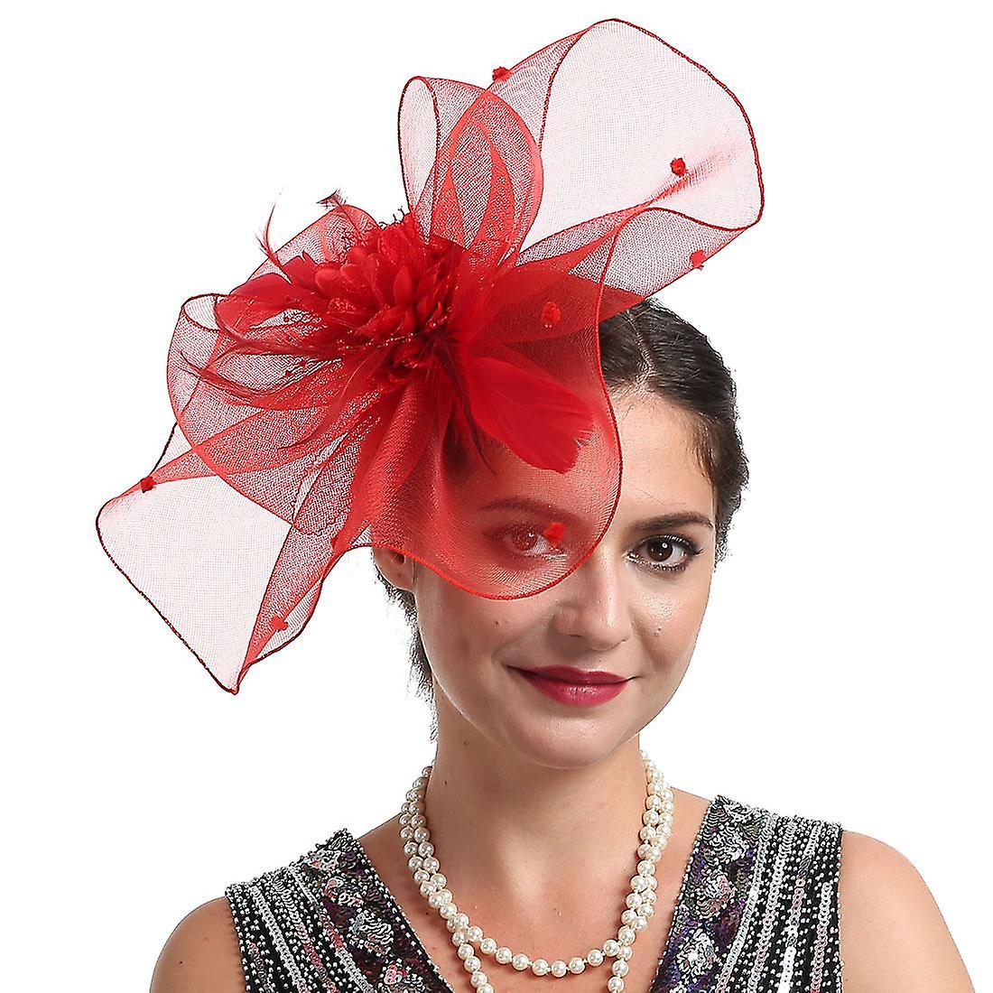 Lady Fascinators 헤어 클립이 있는 꽃 머리띠, 필박스 모자 칵테일 티 파티 헤드웨어(베일 포함)