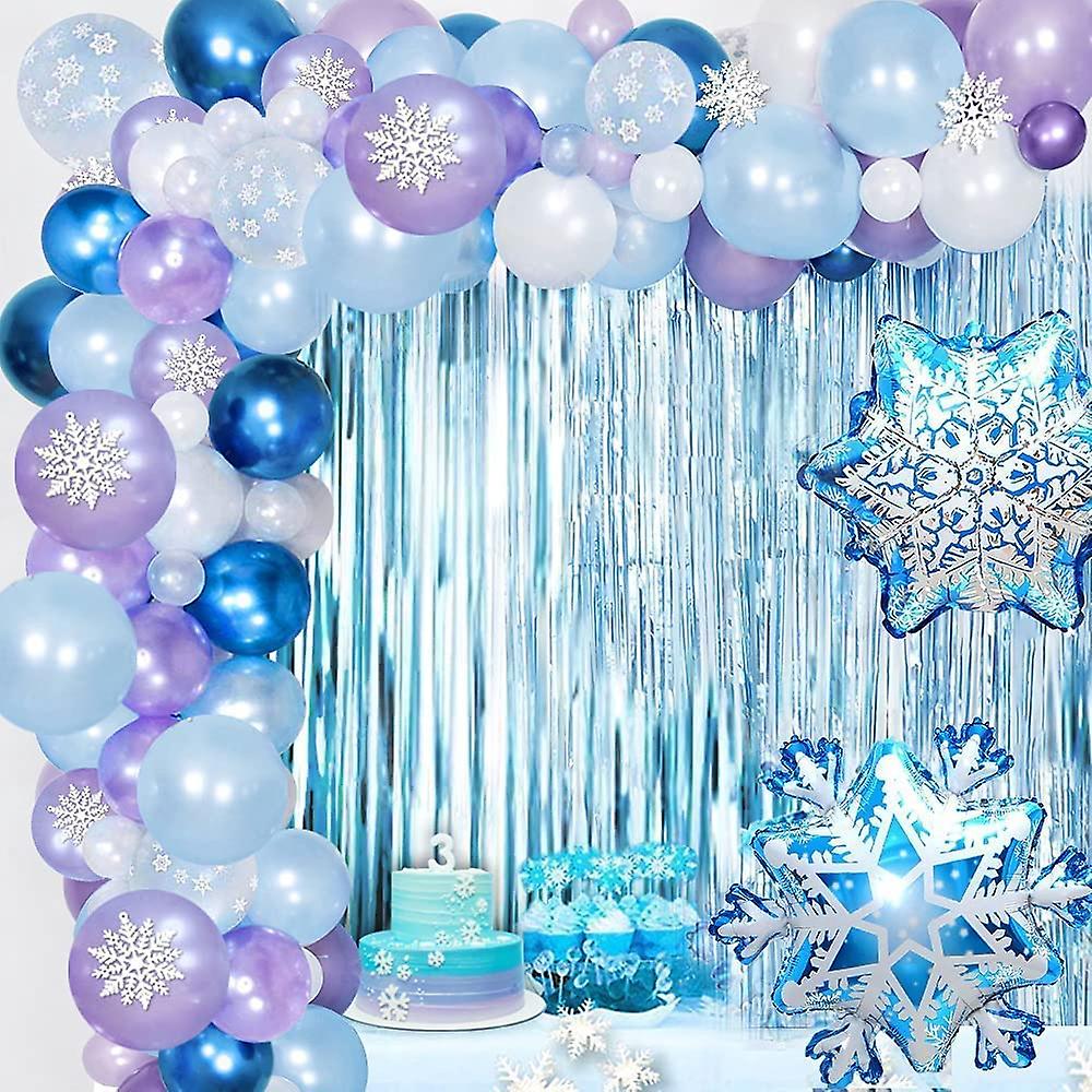 Frozen Balloon Garland Arch Kit, Frozen Balloon Girl Birthday Decoration, Purple, Blue, White Balloons For Birthday Wedding Background Party Decoratio