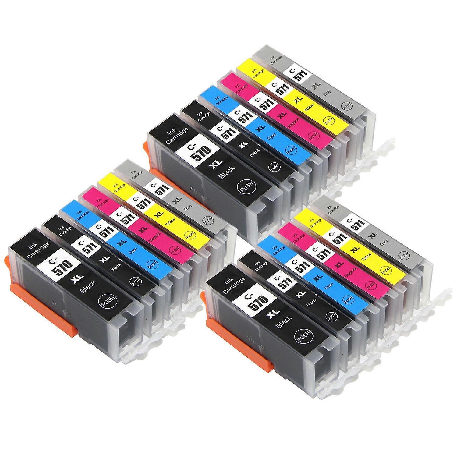 Go Inks Compatible PGI-570 & CLI-571 Ink Cartridge Set, 18 Pack, Black/Cyan/Magenta/Yellow/Grey for Canon Pixma Printers