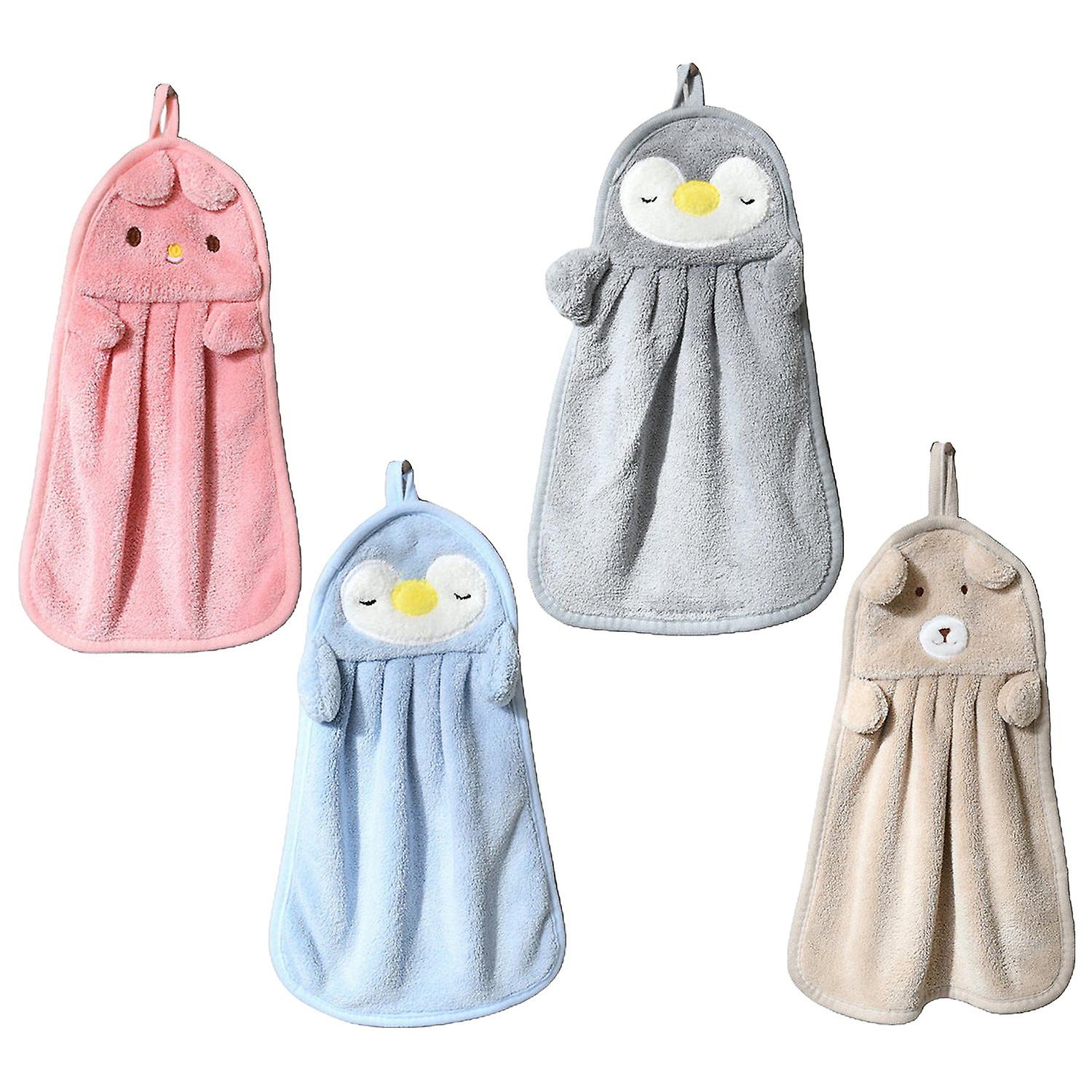 Roadoor 1/4 Pcs Enfants Microfibre Essuie-mains avec Corde Suspendue Absorbant Cartoon Design Cuisin