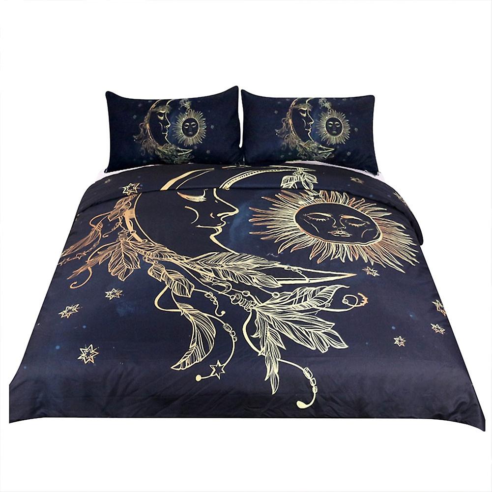 3pcs\/set 3D Print Shining Sun Moon Pattern Duvet Cover Pillow Cases Bedding Set (AU Queen)