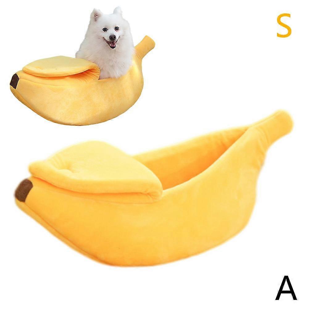 Pet Cat Dog Sleeping Bed House Fluffy Cave Soft Warm Banana Shape
