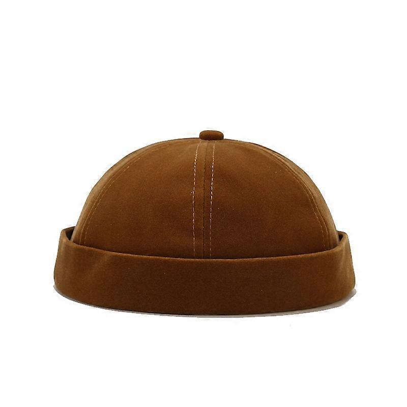 Retro Brimless Men Hat Cap Rolled Cuff Adjustable,1pc-brown