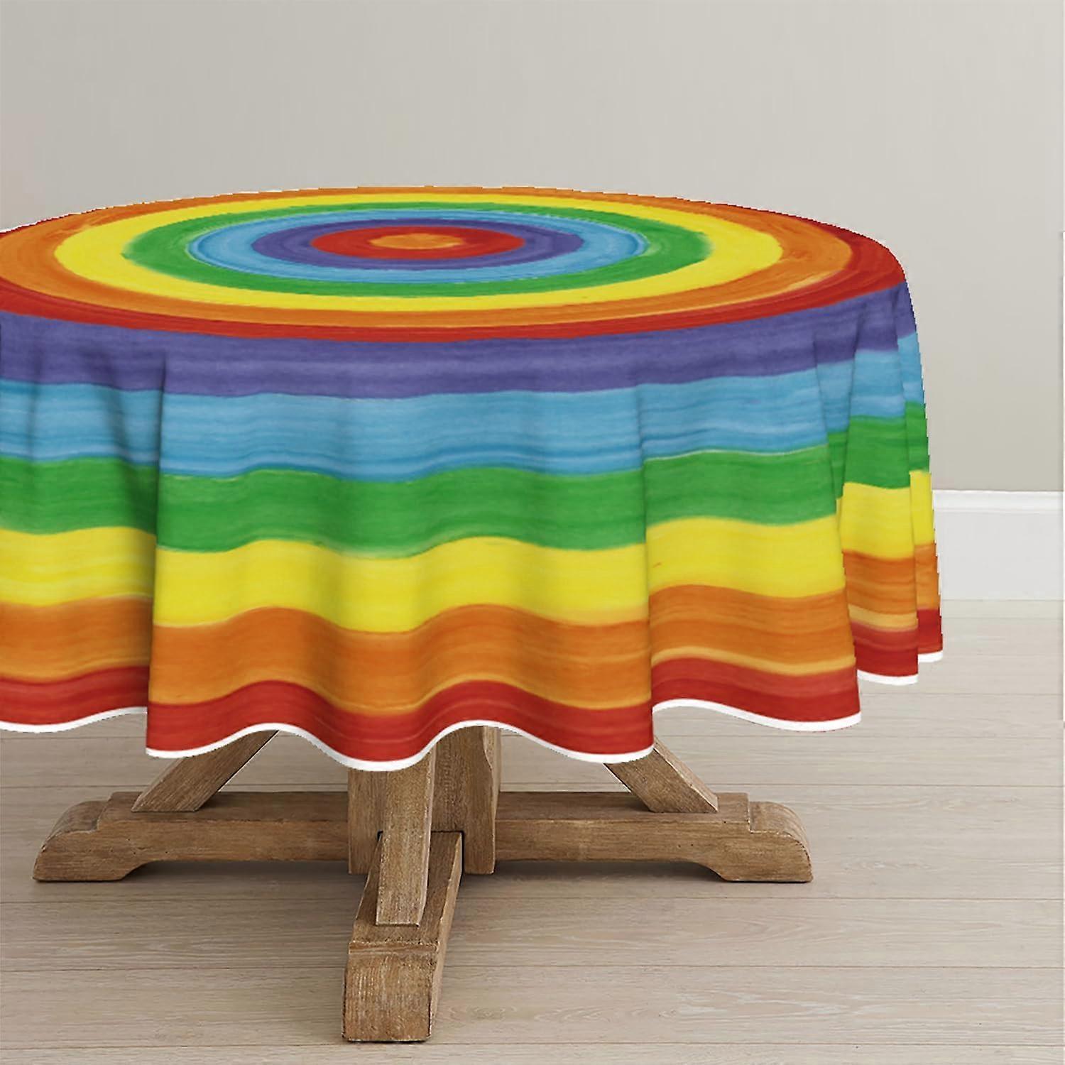 LGBT στρογγυλό τραπεζομάντιλο 6060 ίντσα στρογγυλό, Gay Pride σημαία ουράνιο τόξο πλενόμενο επιτραπέζιο κάλυμμα για πάρτι πικνίκ δείπνο διακόσμηση