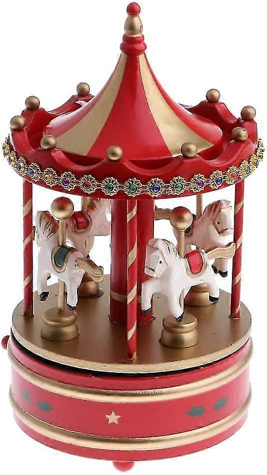 2024 Beautiful Carousel Music Box Music Box Clock Movement Toy Red -